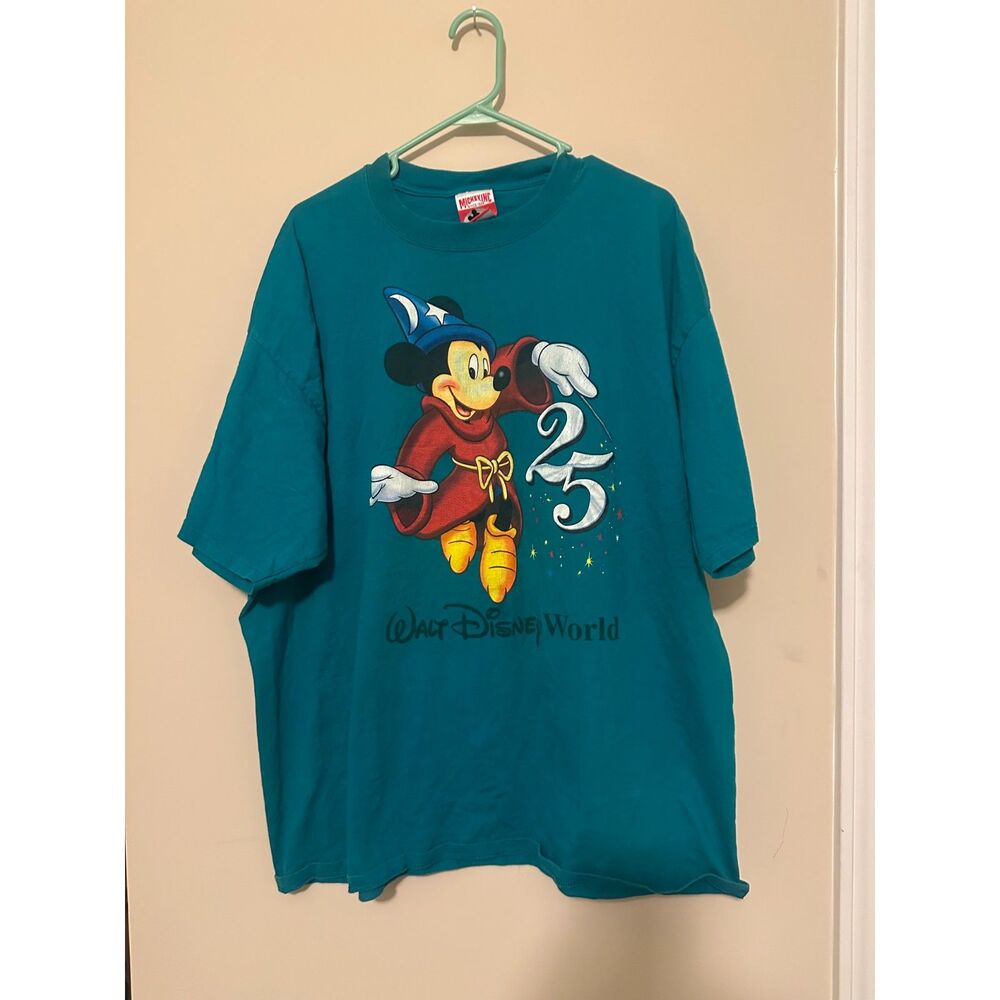 Vintage 90s Walt Disney World 25th Anniversary Shirt Mickey Inc Teal XL/XXL